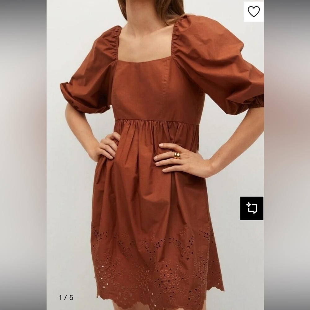MNG Terracotta Puff Sleeve Dress